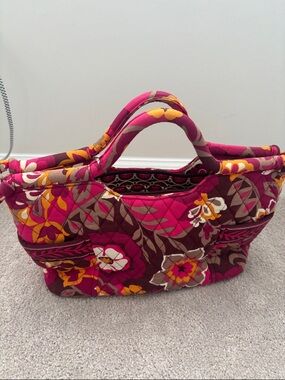 Vera Bradley Handbag Carnaby Pink Tan Floral Double Handle Purse Quilted